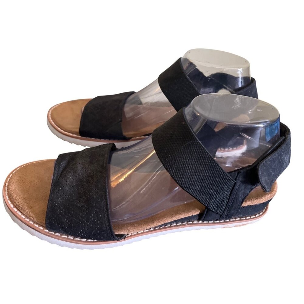 Bobs By Skechers Dessert Kiss Stretch Quarter Strap Black Sandals 8.5